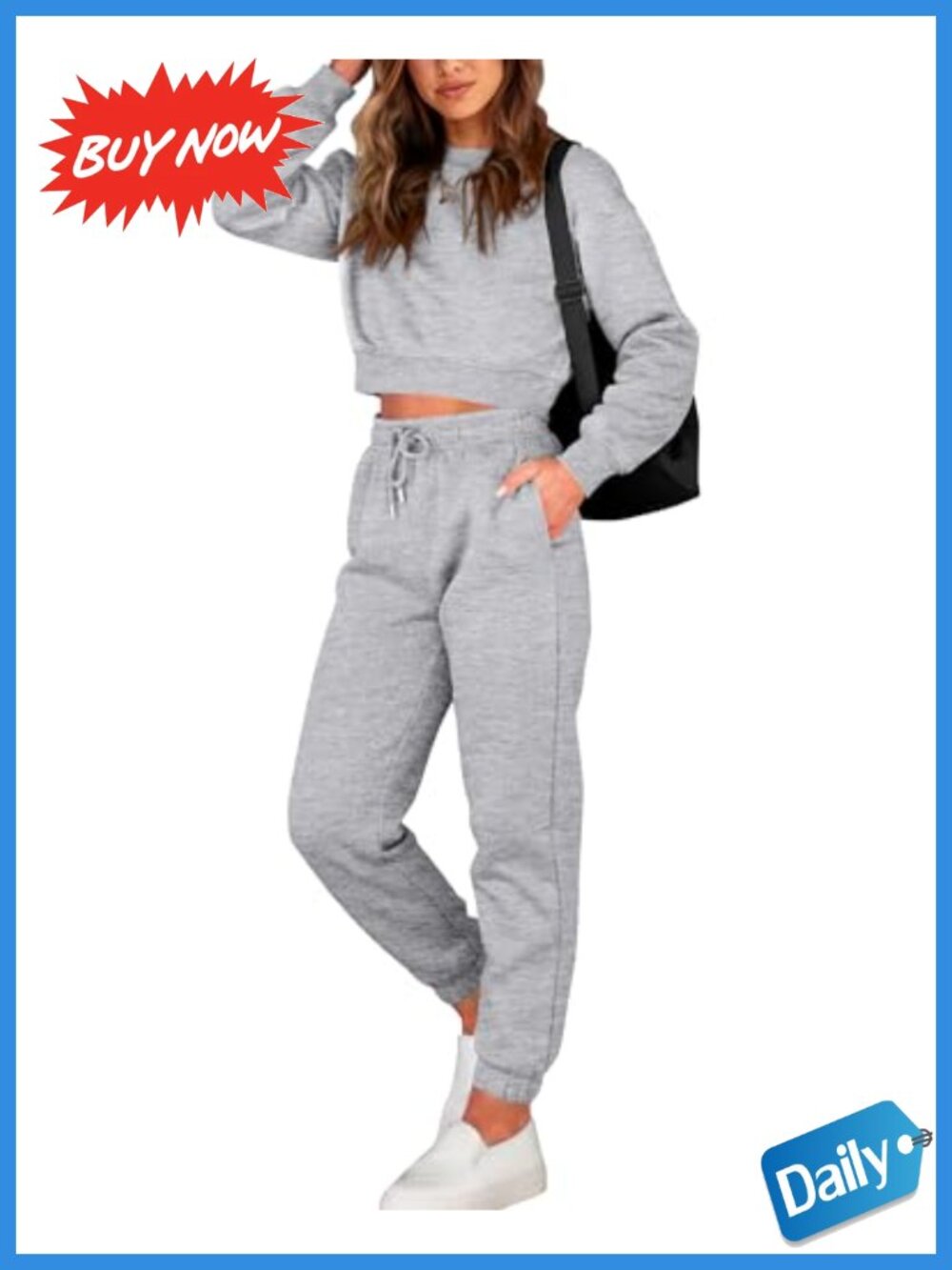 Women's 2 Piece Sweatsuit Crop Top Jogger Set Cotton Polyester Tracksuit